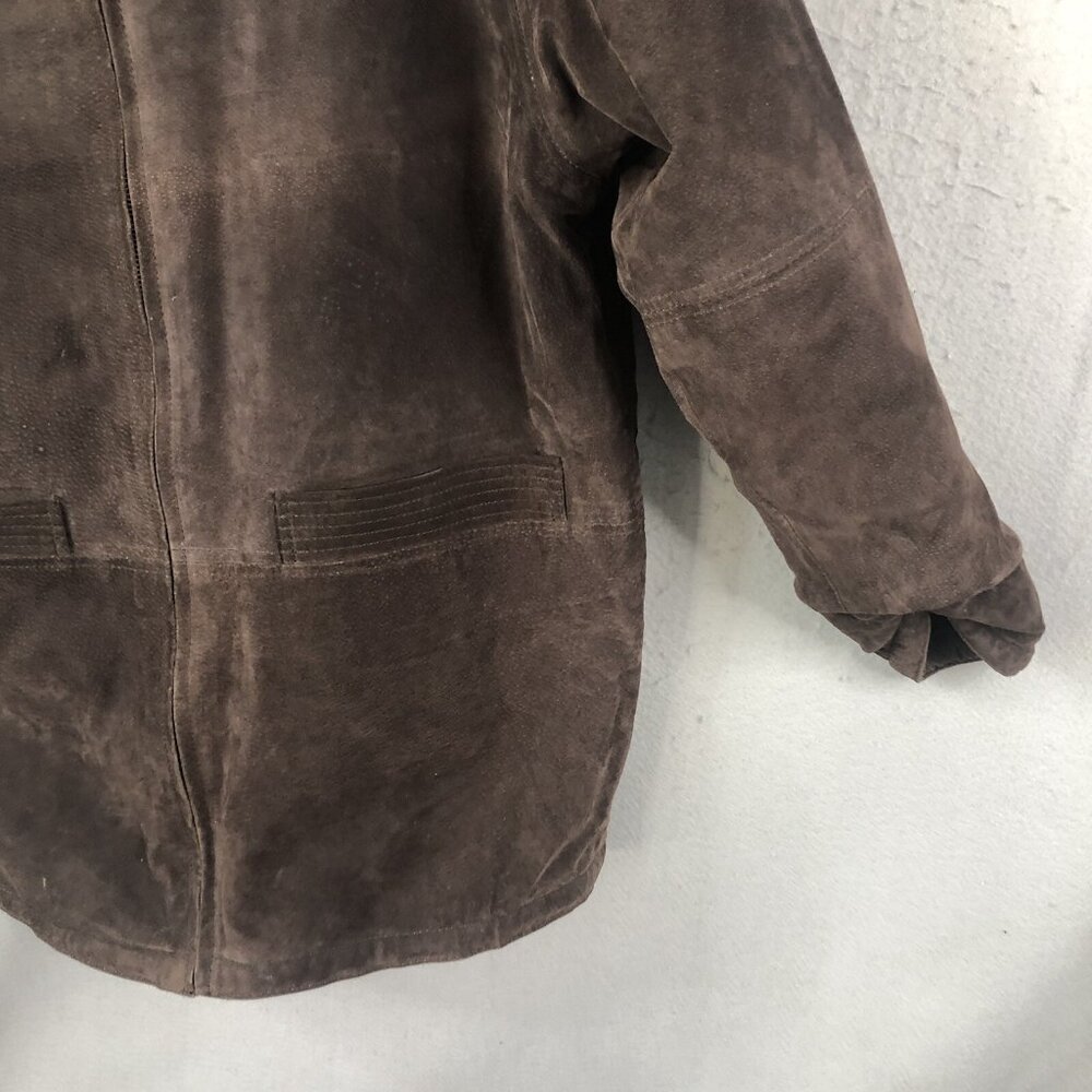 JLC Leather Jacket Womens M Brown Reversible Faux Mink Coat Mob Wife Old Money - Picture 12 of 16